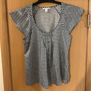 Banana Republic Women’s Silk Houndstooth Cap Sleeve Blouse Top Black White Small